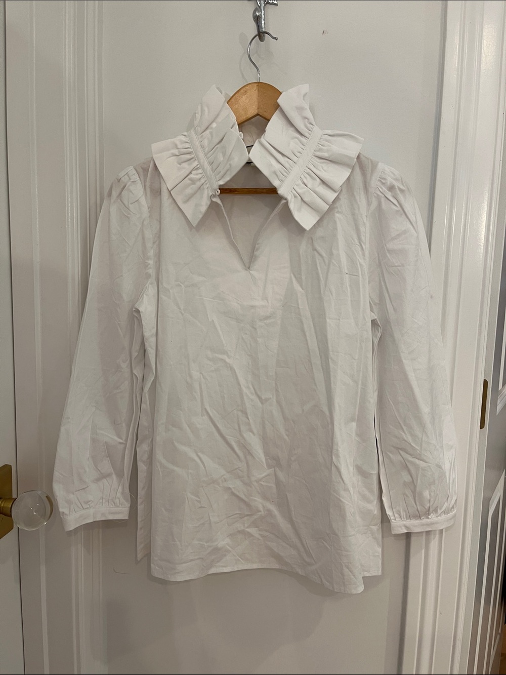 Tuckernuck White Ruffle Collar Popover Button-Front Shirt